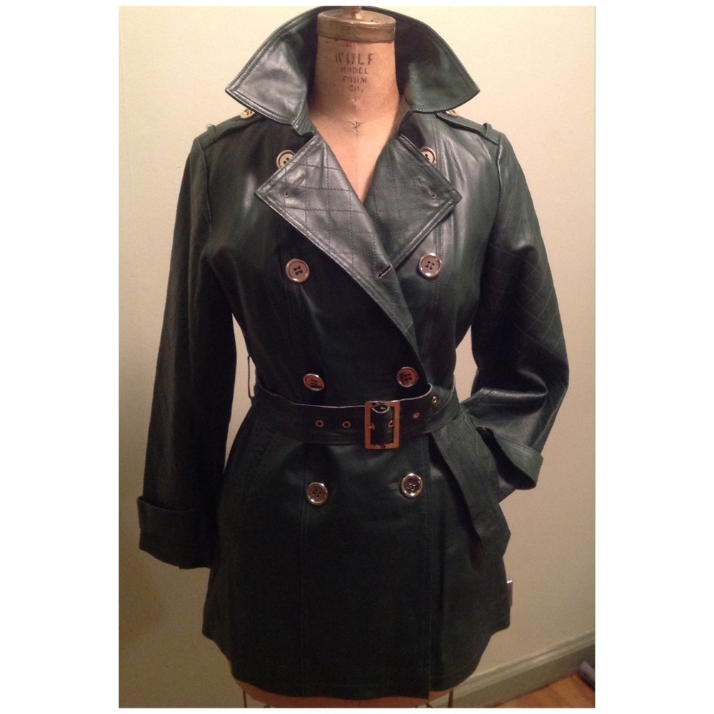 Genuine Leather Belted Trench Coat